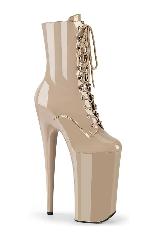 BEYOND-1020 Nude Patent Ankle Boot