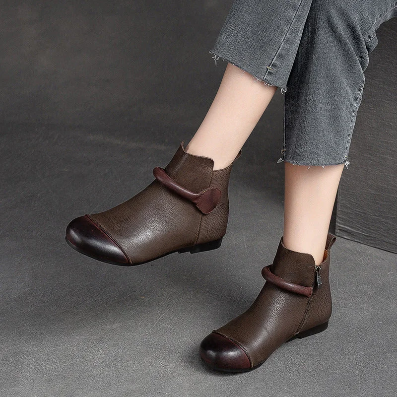 Women Retro Retro Leather Flat Ankle Boots