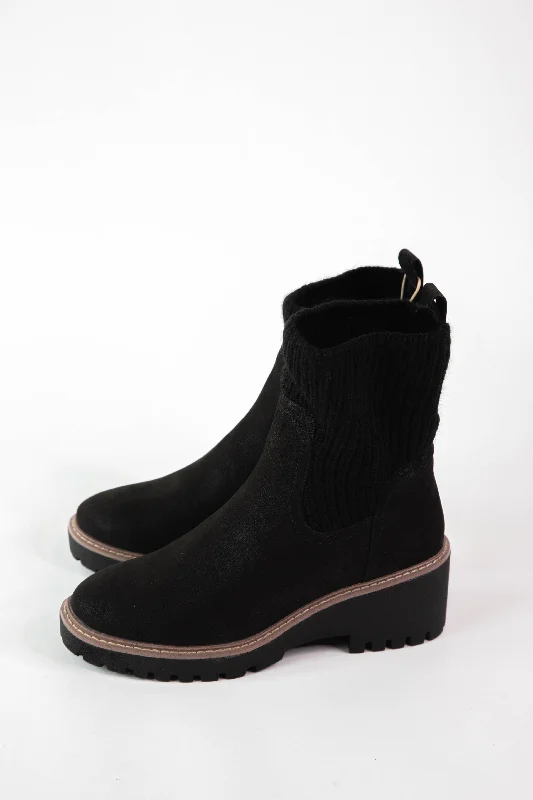 Kara Knit Detail Wedge Boot, Black