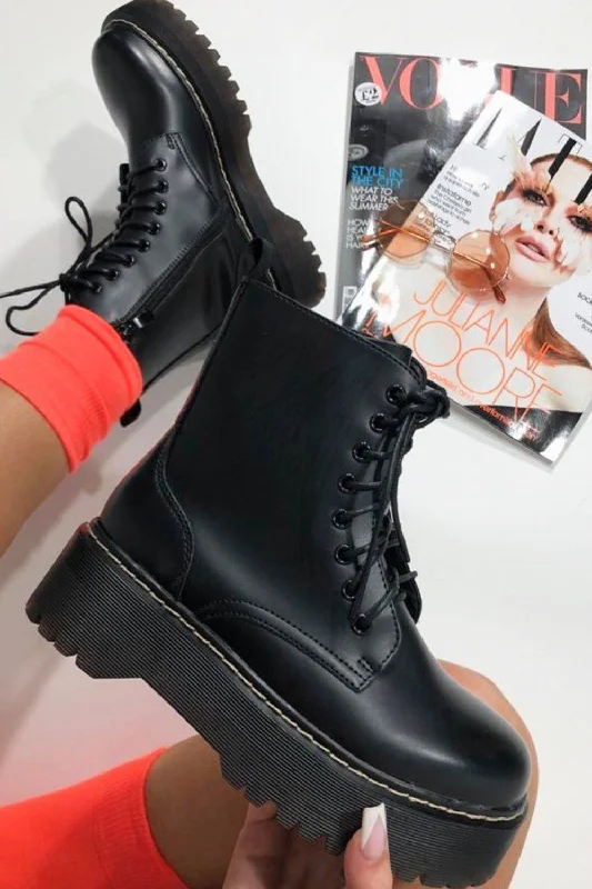 Black Pu Chunky Ankle Boots