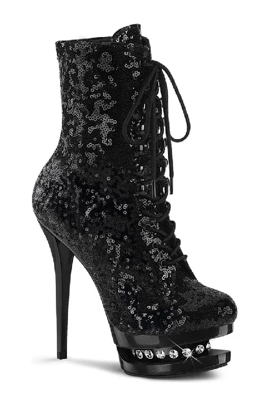 BLONDIE-R-1020 Exotic Boot | Black Sequins