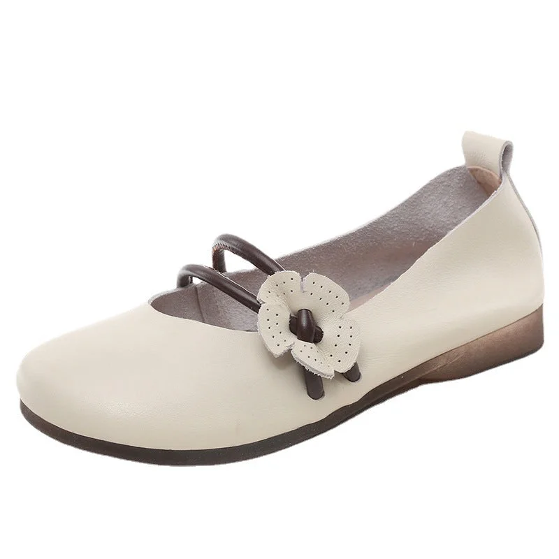 Womens Handmade Flower Leather Flat Soft Sole Shoes