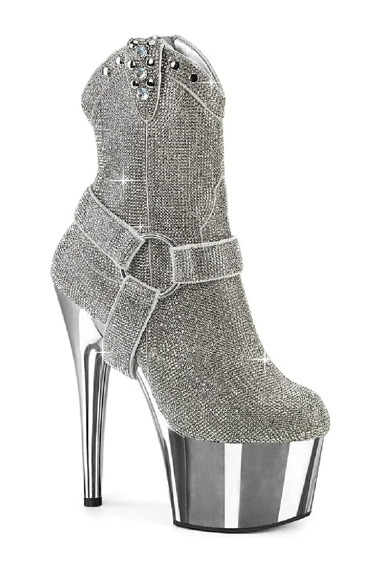 ADORE-1029CHRS Silver Faux Suede Ankle Boot