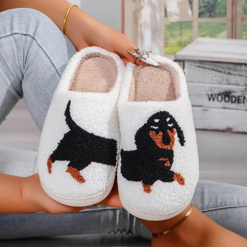 Wholesale Home Winter Dachshund Animal Embroidery Warm Thick Non-slip Slippers