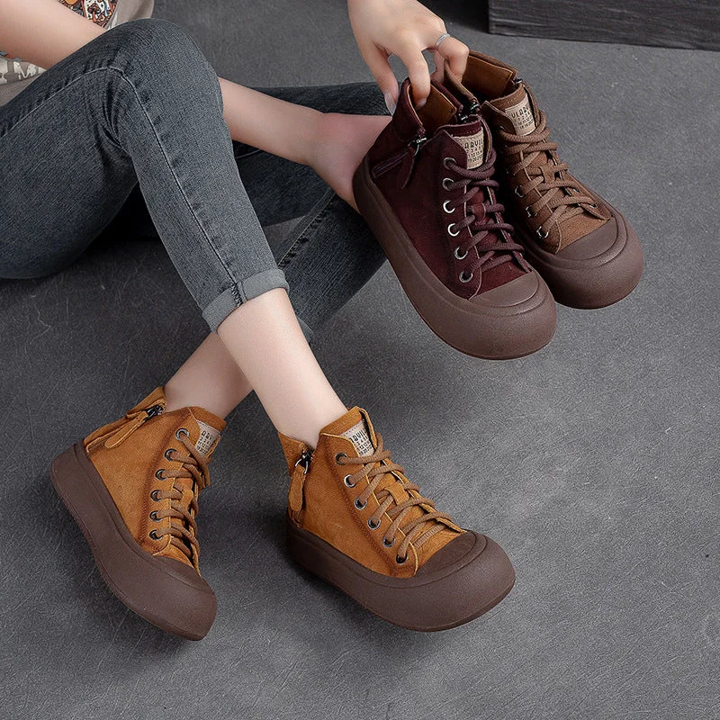 Women Stylish Casual Leather Flat Ankle Boots