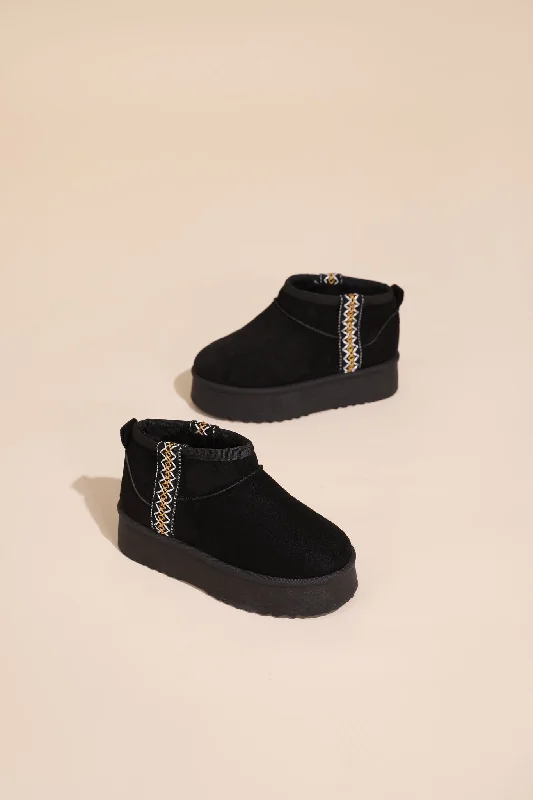 KIDS ULTRA MINI PLATFORM EMBROIDED ANKLE BOOTS IN BLACK 31-36 SIZES