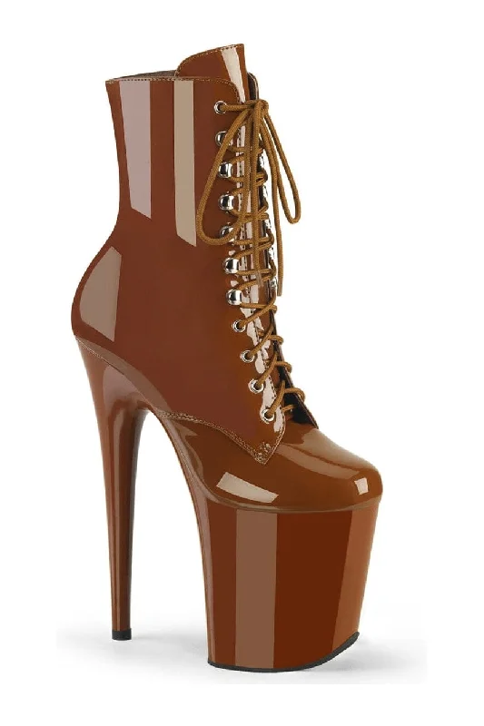 FLAMINGO-1020 Brown Patent Ankle Boot