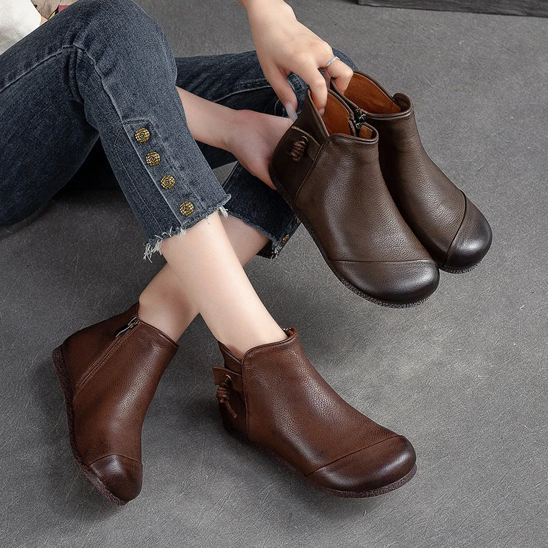 Women Retro Minimalist Leather Soft Flat Ankle Boots