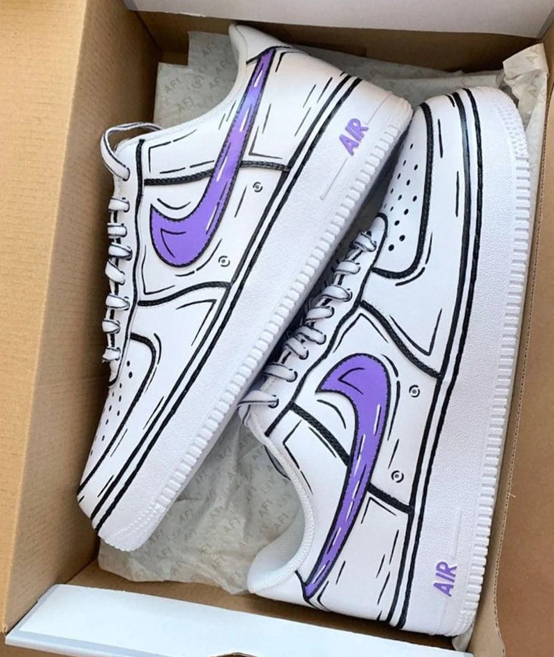 NIKE AIR FORCE 1 CUSTOM CARTOON WHITE PURPLE