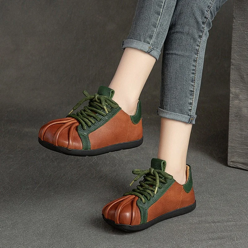 Women Retro Patchwork Leather Flat Casual Shoes