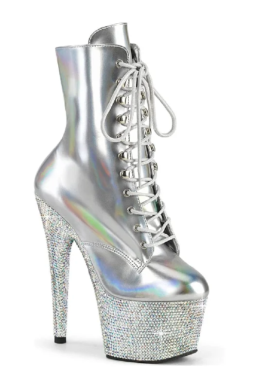 BEJEWELED-1020-7 Silver Patent Ankle Boot