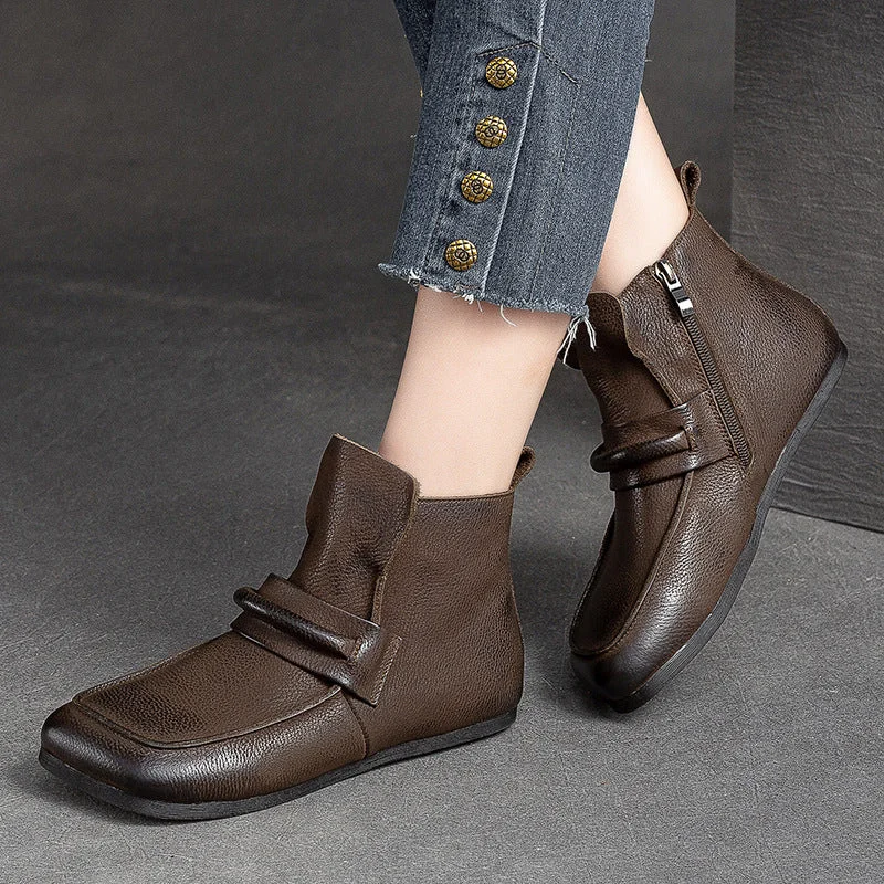 Women Retro Casual Leather Minimalist Flat Ankle Boots