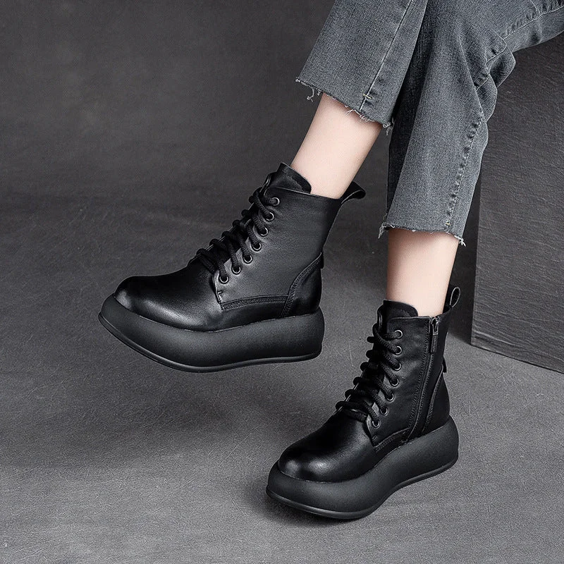 Women Retro Minimalist Patchwork Leather Casual Boots