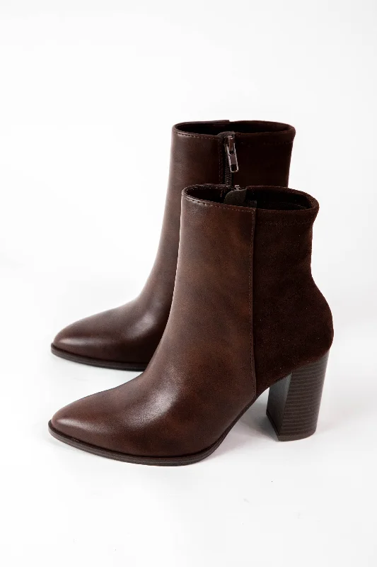 Mover Block Heel Dress Bootie, Brown PU/Suede