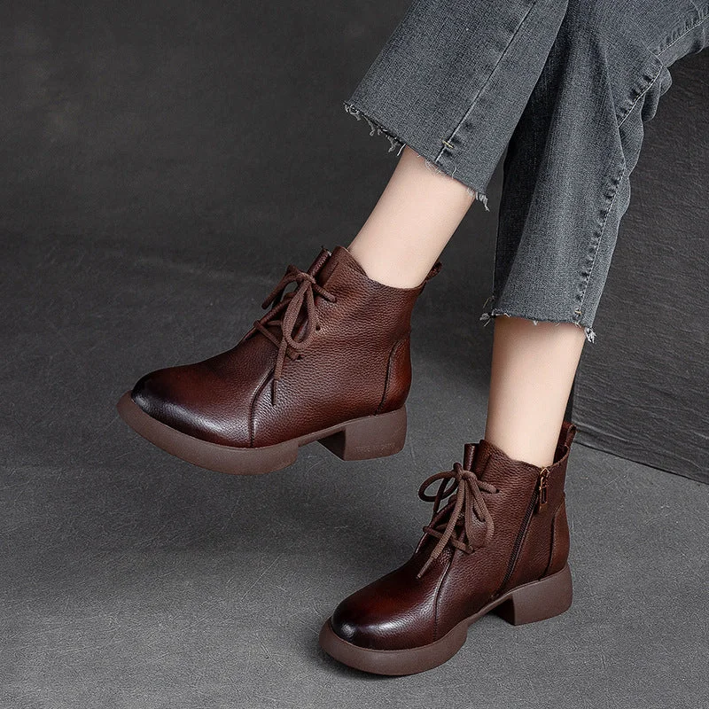 Women Minimalist Retro Leather Casual Ankle Boots