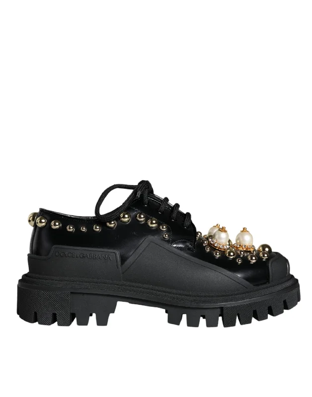 Dolce & Gabbana  Leather Trekking Derby Embellished Women's Shoes