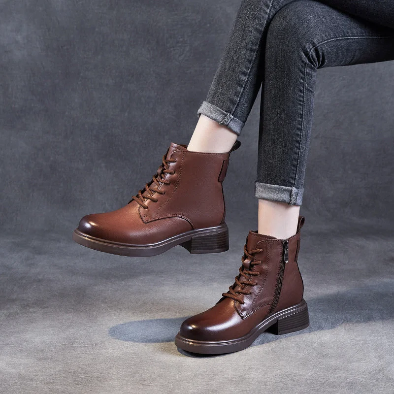 Women Minimalist Retro Soft Leather Ankle Boots