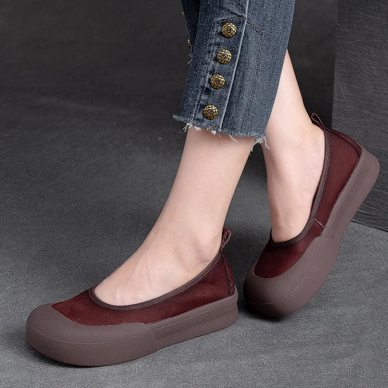 Women Retro Leather Soft Flats Shoes