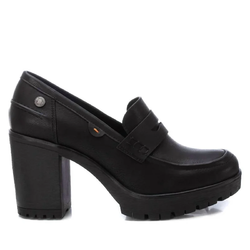 Women's Casual Heeled Moccasins In Black