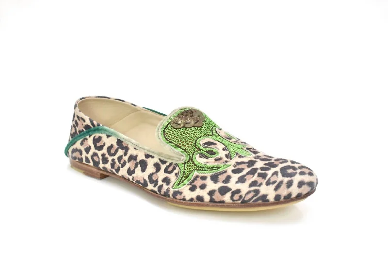 Ottoman Moccasin In Cream/green Leopard