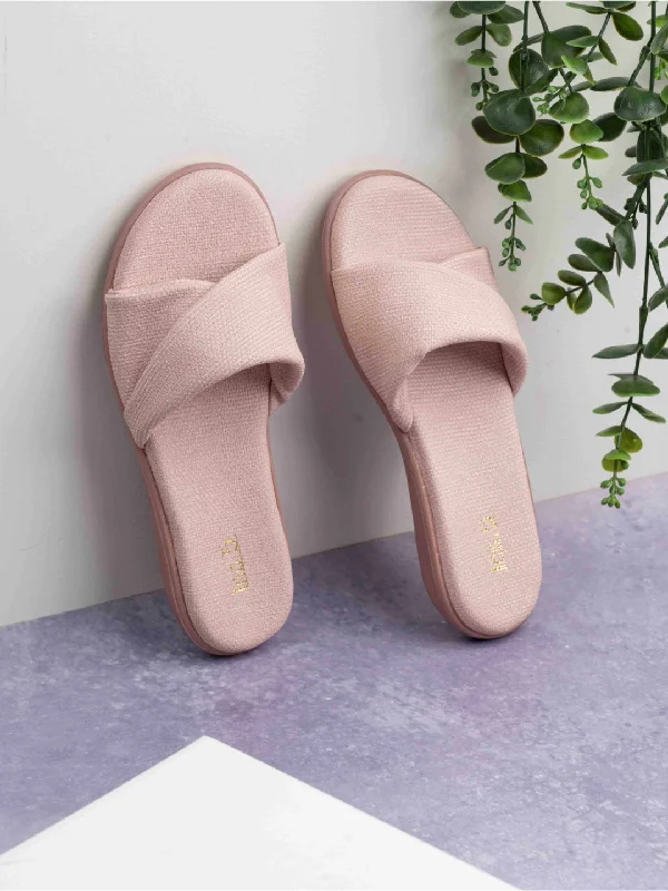 Womens Peach Casual Solid Round Toe Flats