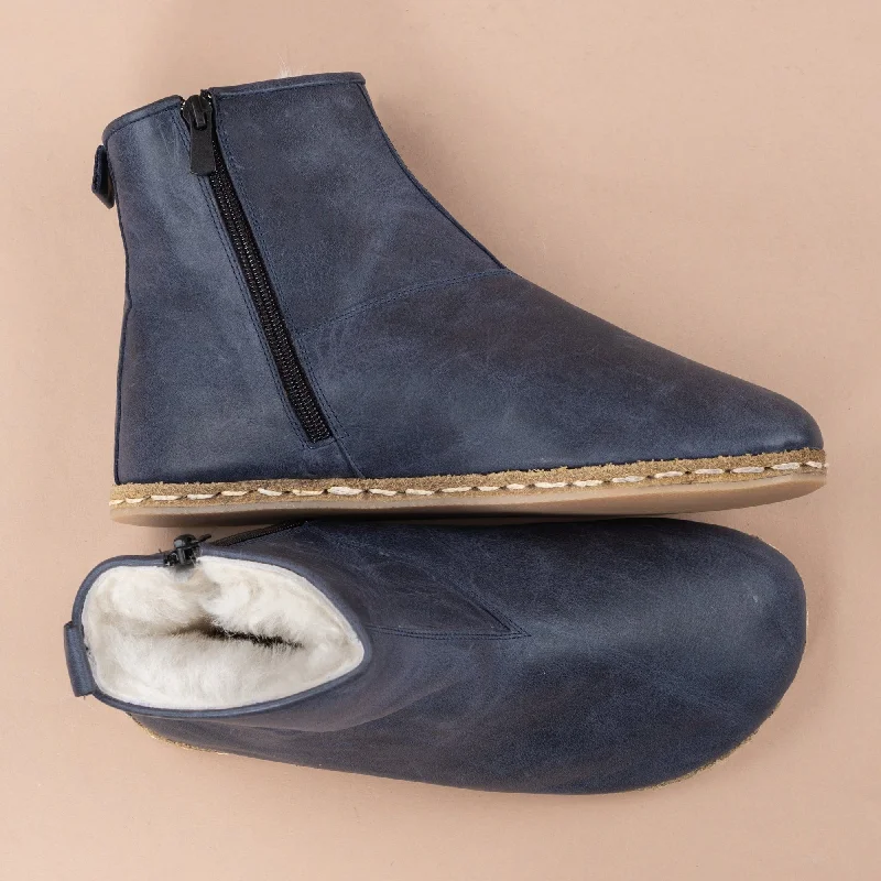 Women's Blue Barefoot Boots with Fur