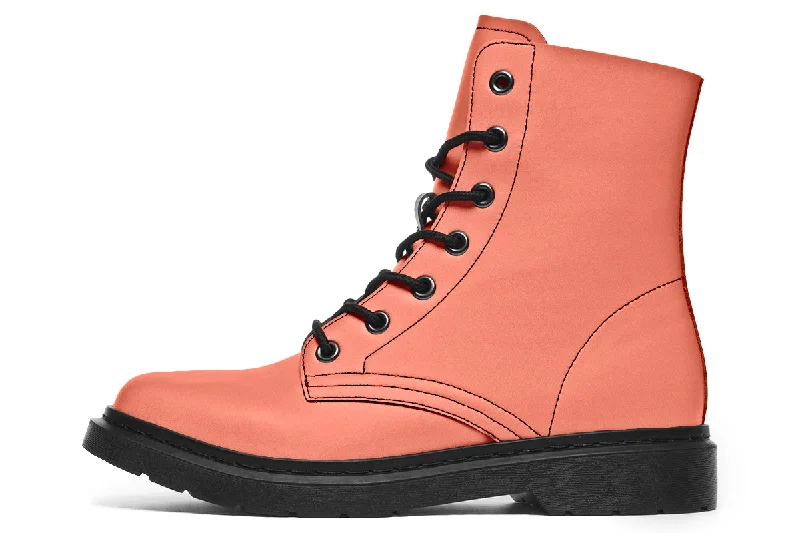 Coral Blush Boots - Vegan Leather Doc-Style Boots with Durable Stitched on Soles