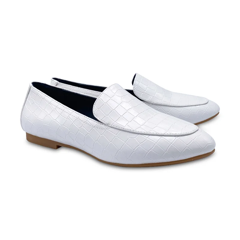 Esporre Flax White Crocodile Pointed Slip On