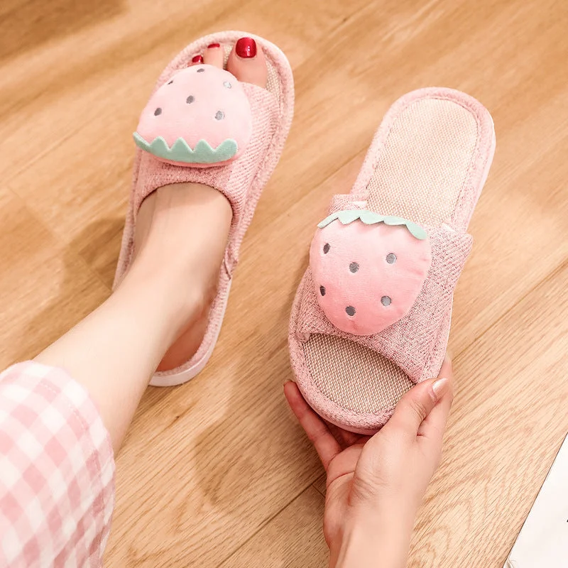 Wholesale Cartoon Strawberry Linen Slippers