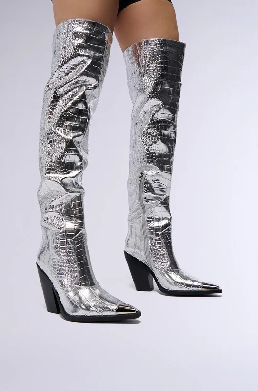 AZALEA WANG SILVER CROC GRISSEL WESTERN BOOT