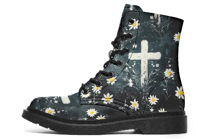 Graveyard Bloom Boots - Vegan Leather Doc-Style Boots with Durable Stitched on Soles