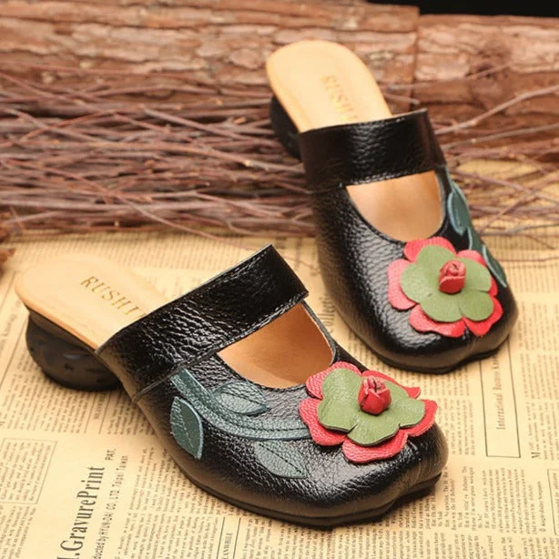 Women's Vintage Leather Sandals with Stamens