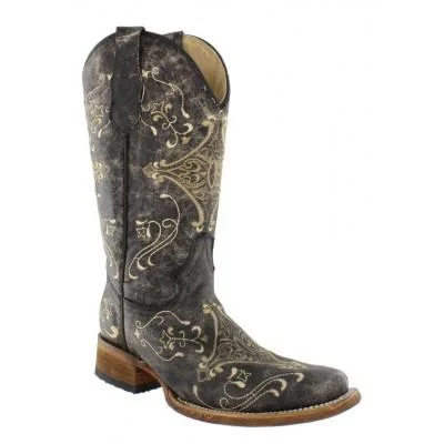 L5078 Circle G Ladies Cowgirl Boots Brown Crackle with Bone Embroider