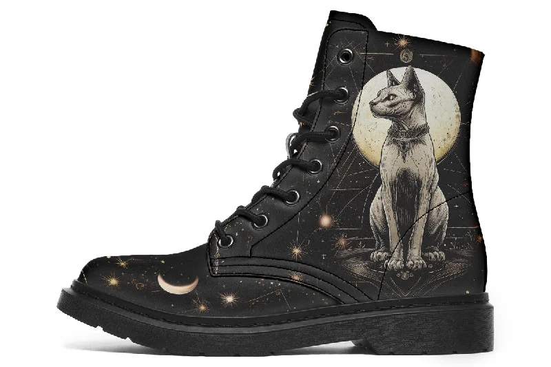 Lunar Sphynx Cat Boots - Vegan Leather Doc-Style Boots with Durable Stitched on Soles