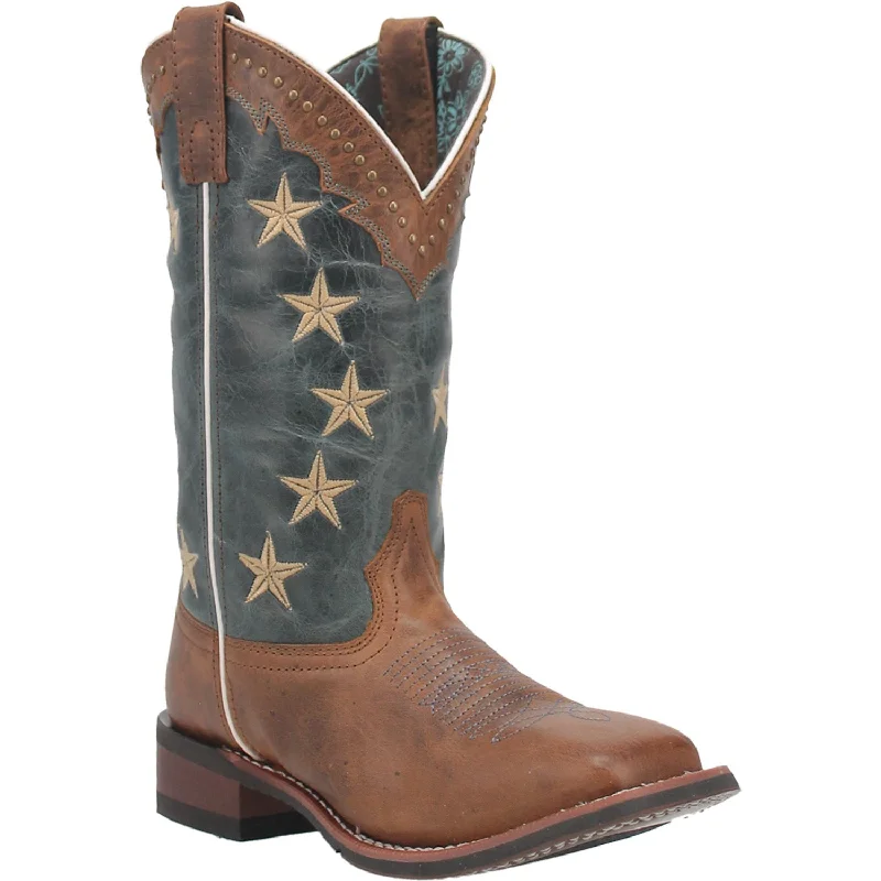 Laredo Womens Early Star Cowboy Boots Leather Tan/Blue Denim 9.5 M