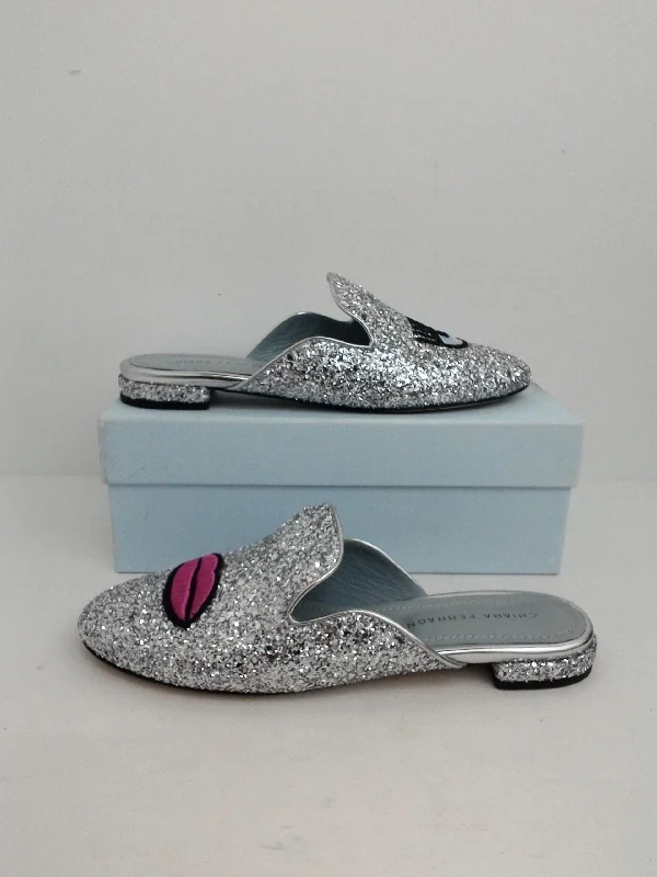 CHIARA FERRAGNI Women's Silver Glitter Argento Loafer Size 39