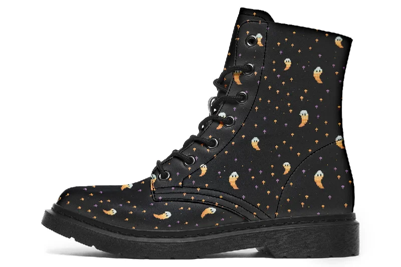 Spooky Soirée Boots - Vegan Leather Doc-Style Boots with Durable Stitched on Soles