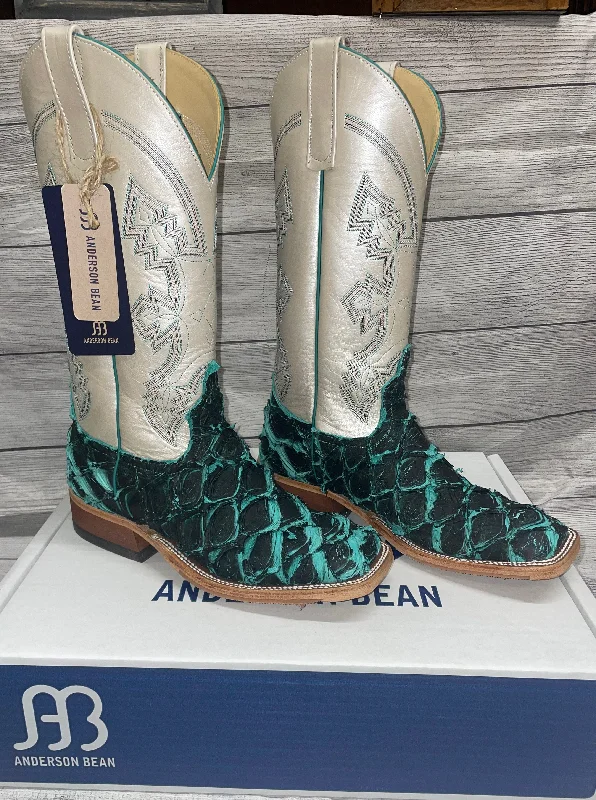 Anderson Bean Women’s Teal Big Bass & Shell Kidskin Lustre Top Boot