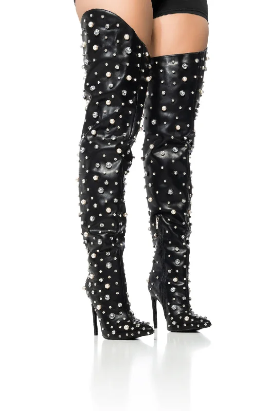 AZALEA WANG STARLING BLACK EMBELLISHED BOOT