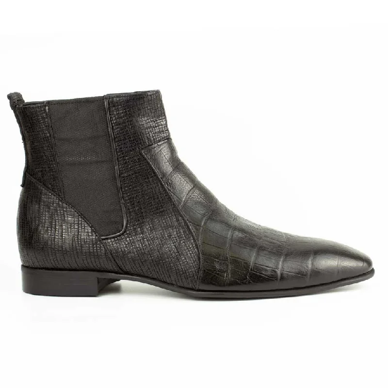 Raphael Black Men's Chelsea Genuine Croco Leather Boots