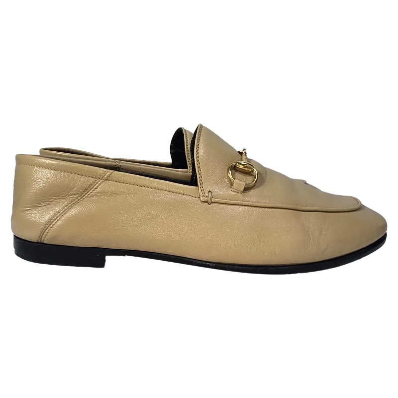 Gucci Brixton Horsebit Loafers in Beige Lambskin Leather