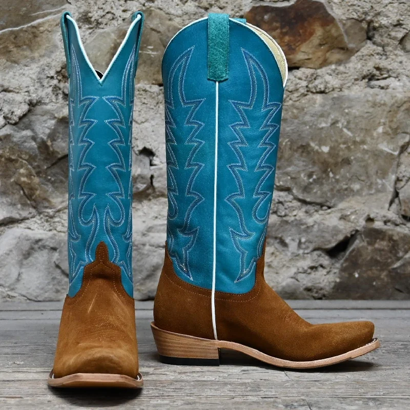 Macie Bean Women's 15" Boot with Turquoise Top and Camel Suede Vamp