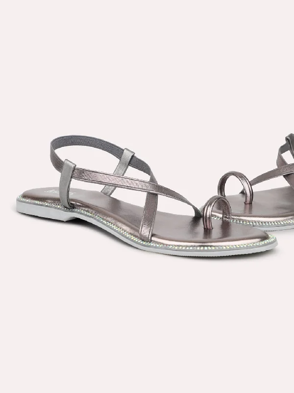 Women Pewter One  Toe Flats