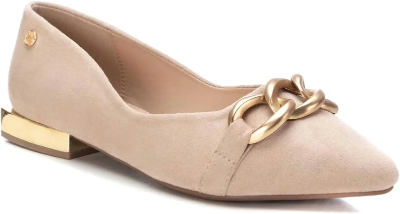 Women's Suede Ballet Flats Shoes In Beige