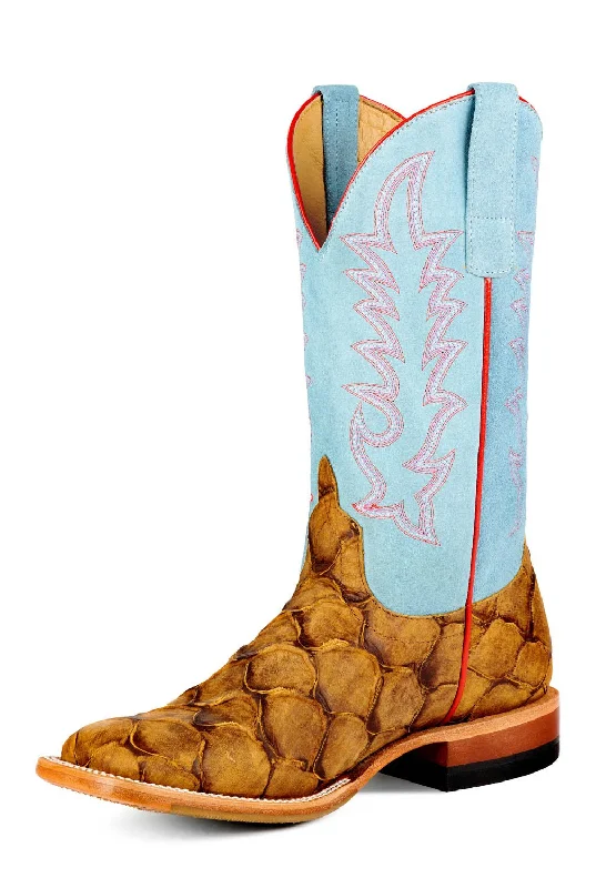 Macie Bean Womens In Reel Time Honey/Blue Leather Cowboy Boots 8.5 M