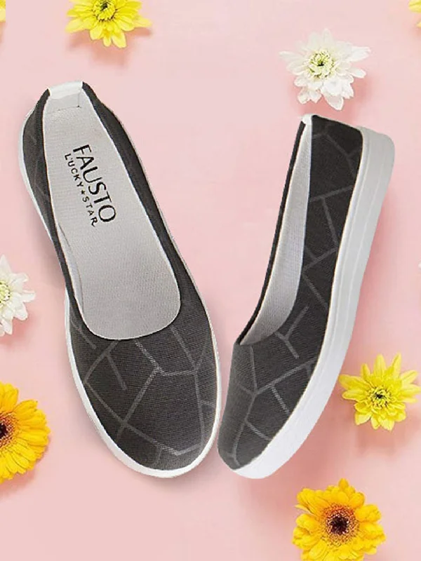 Women Grey Casual Canvas Slip-On Ballerina