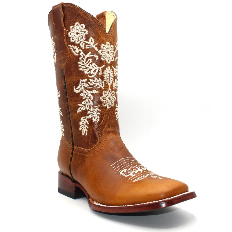 Women's Square Toe Leather Boots Honey H227251