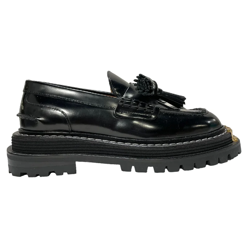 Sandro Paris Iron Tassel Detail Chunky Loafers in Black Leather