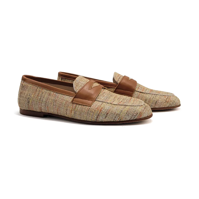 HOO Cognac Plaid Shimmer Penny Loafer 2460