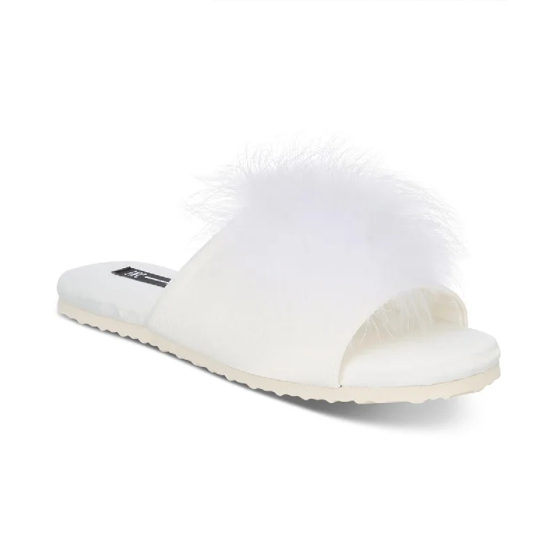 INC Womens Feathered Round Toe Slide Sandals